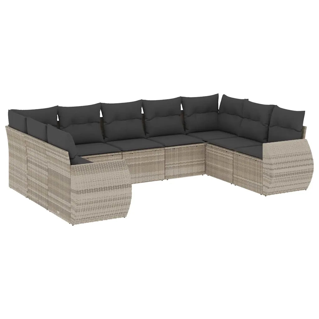 Set Divano da Giardino 9pz con Cuscini Grigio Chiaro Polyrattan 3254139