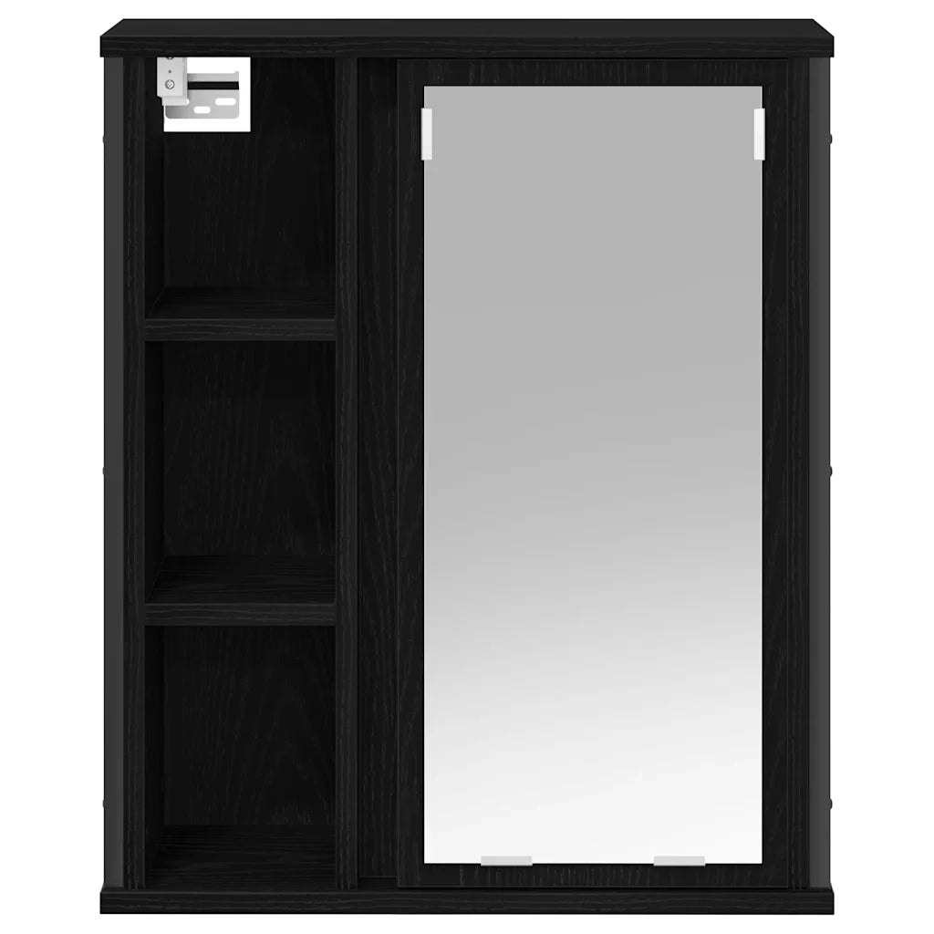 Pensile da Bagno con Specchio-Mobile bagno con specchio Rovere Nero 50x21x60 cm