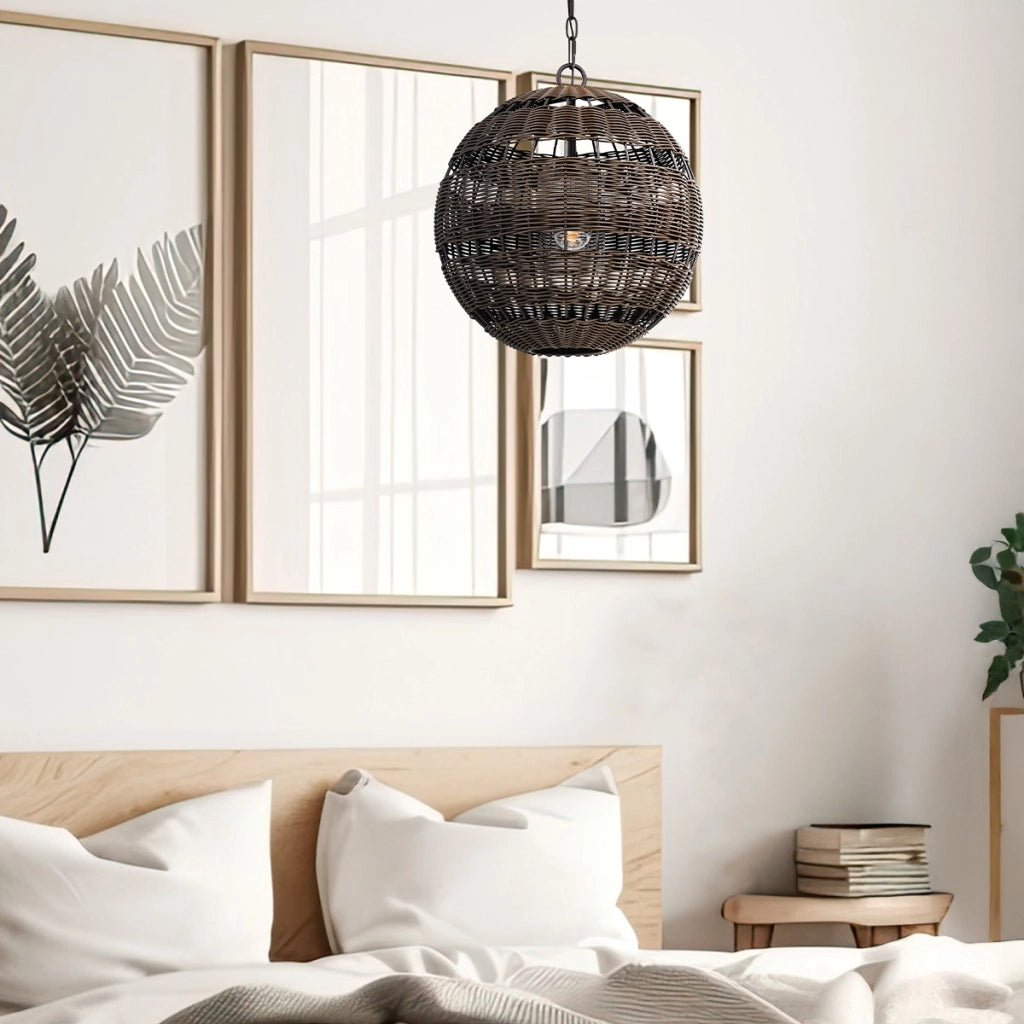 Lampada sospensione esterna rattan marrone IP44 E27 Quoizel