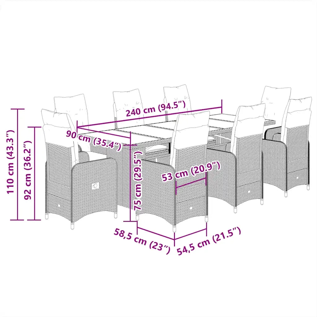 Set Bistrò da Giardino 9 pz con Cuscini in Polyrattan Grigio 3277280