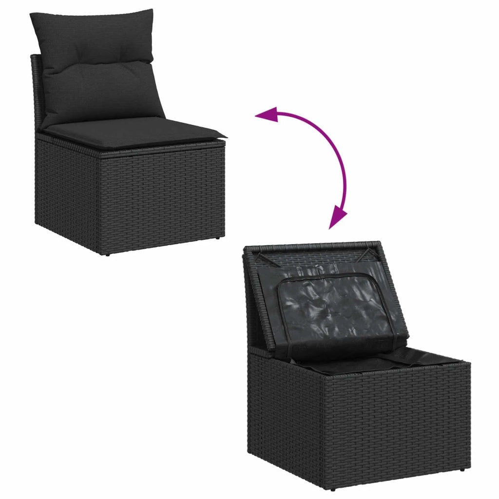 Set Divano da Giardino con cuscino 7 pcs Nero Polyrattan 3356828