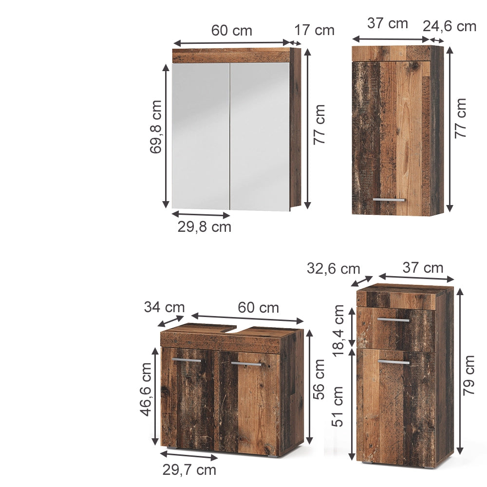 Vicco Set di mobili da bagno Oldstyle 4 parti