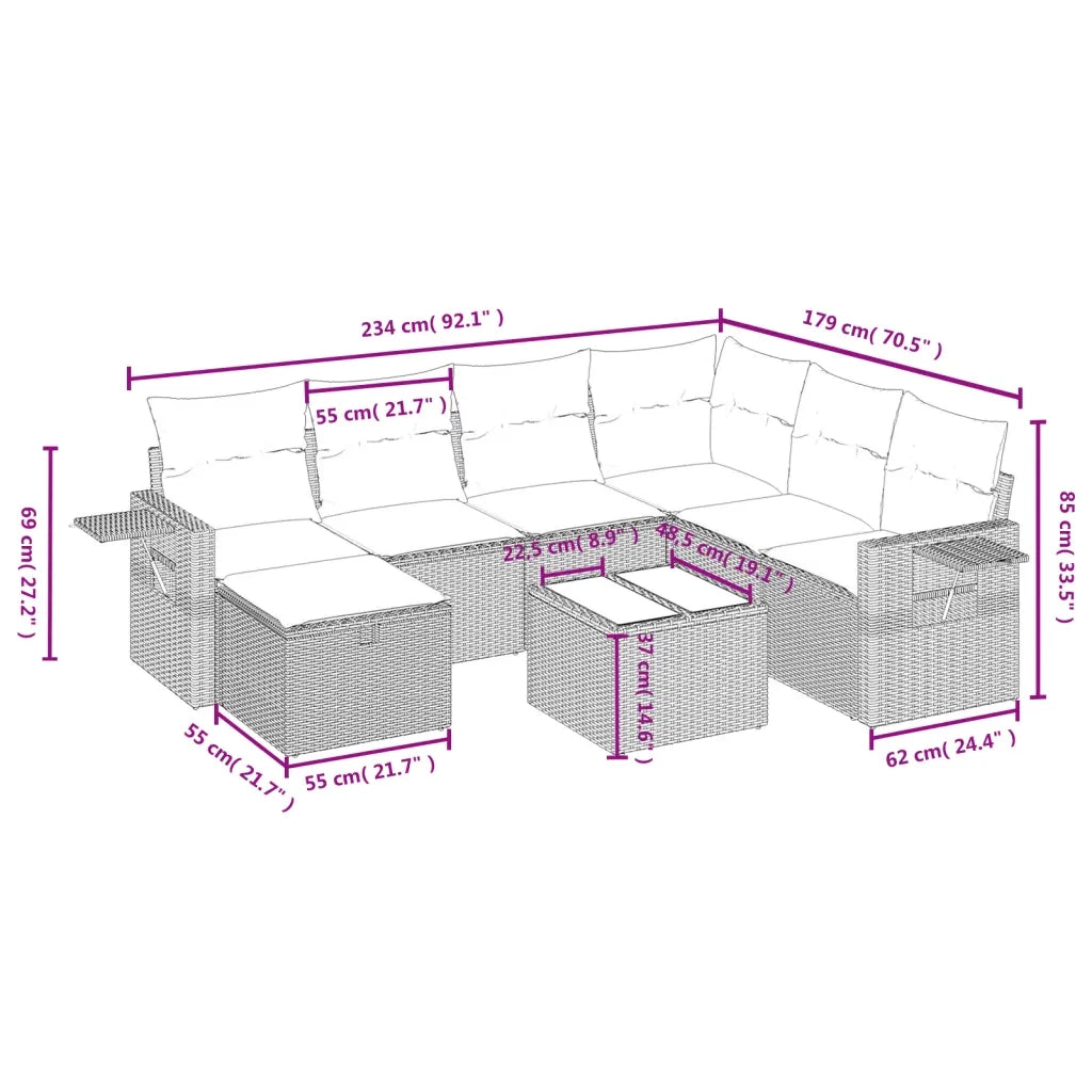 Set Divani da Giardino con Cuscini 8 pz Nero in Polyrattan 3263842