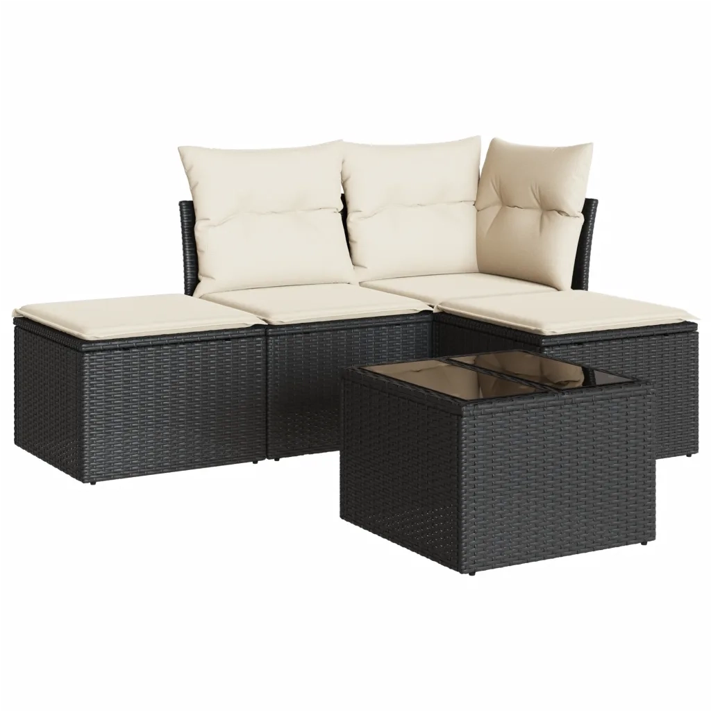 Set Divani da Giardino 5 pz con Cuscini in Polyrattan Nero 3249325