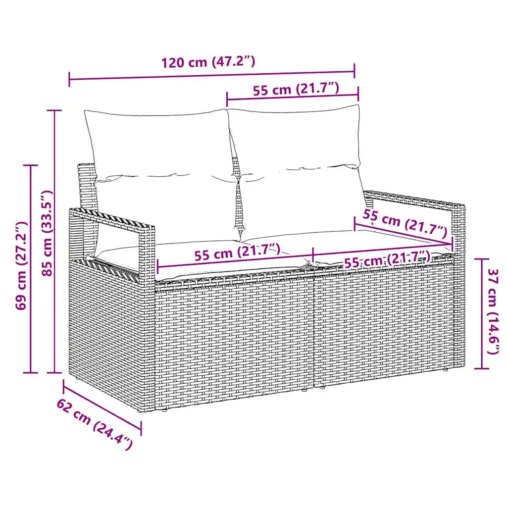 Divano da giardino con cuscino 120 x 62 x 69 cm. polyrattan 42006759