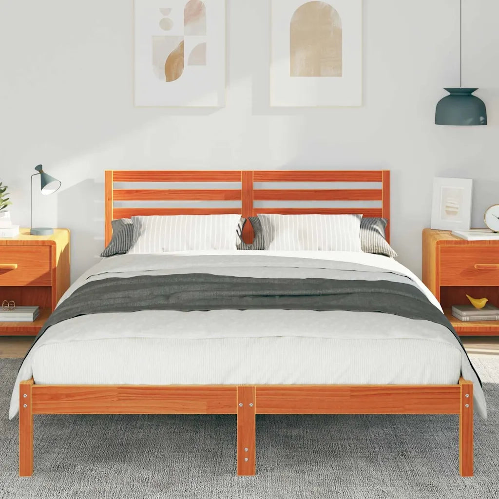 Letto matrimoniale | Letto per adulti | Struttura del letto Marrone cerato 140 x 220 cm Pino massello