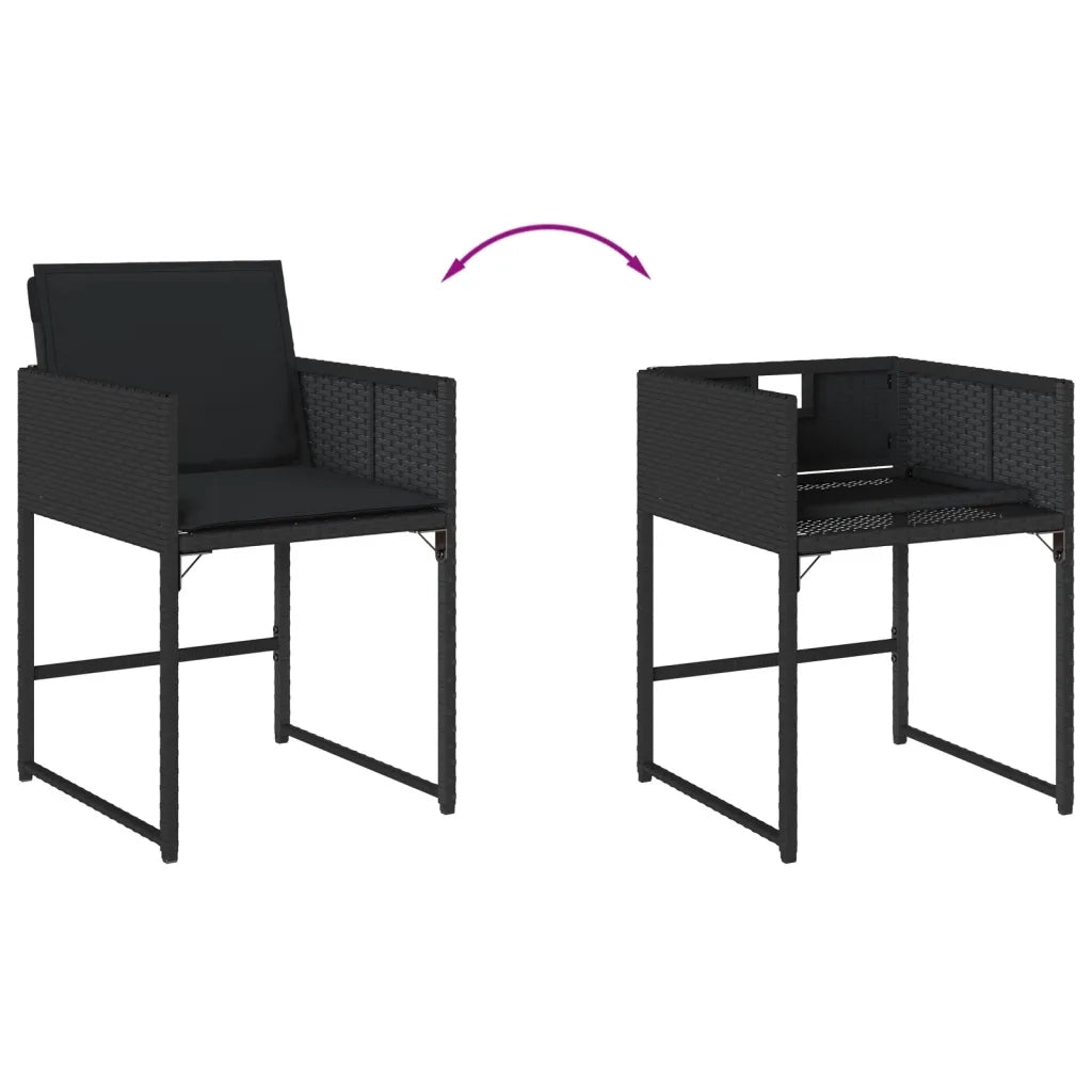 Set da Pranzo da Giardino 9 pz con Cuscini Nero in Polyrattan 3278046
