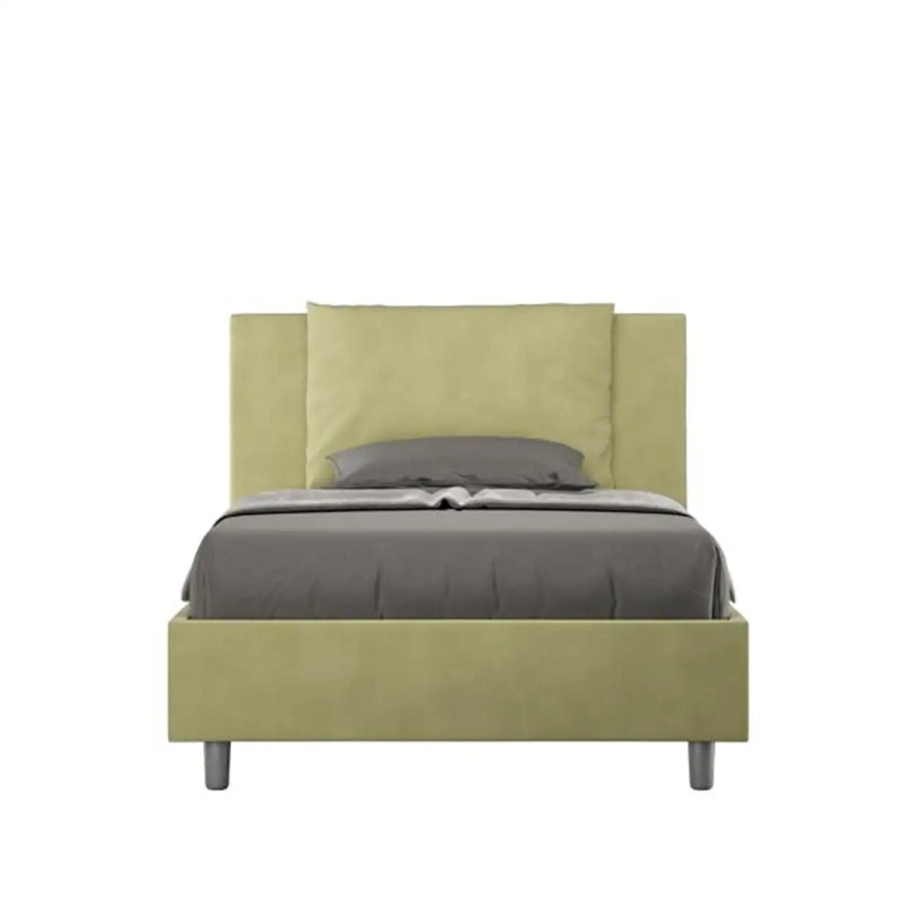 Letto una piazza e mezza con rete imbottito 120x190 microfibra tè verde Antea