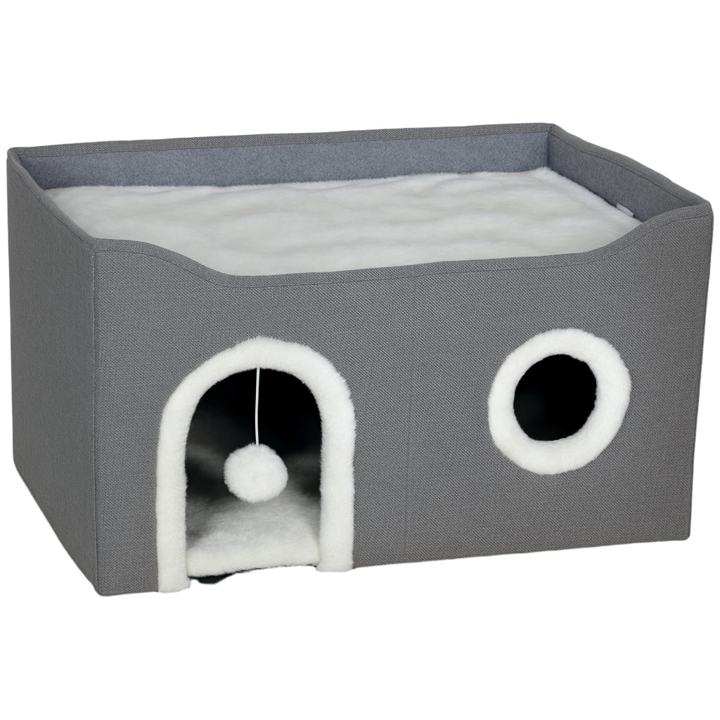 Letto per Gatti con Grattatoio e 3 Entrate ¨C Minimal ¨C Grigio 60x40x34 cm