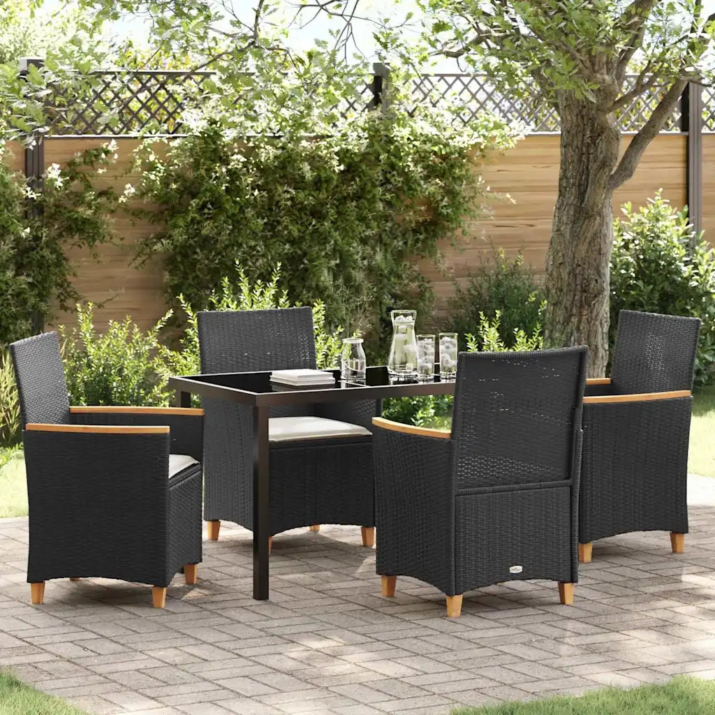 Set da Pranzo per Giardino 5 pcs Nero polyrattan