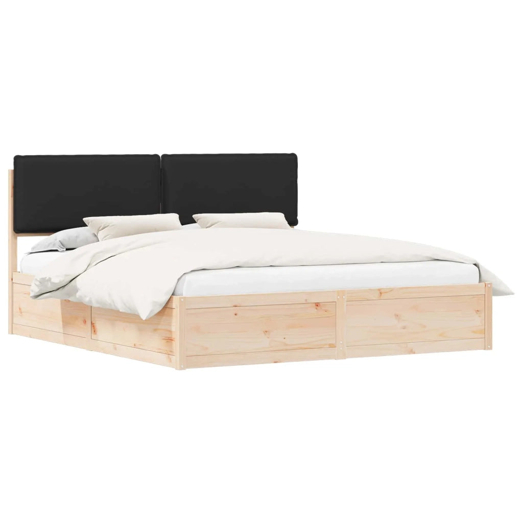 Letto matrimoniale | Letto per adulti | Letto con Testiera Rivestita Nero 180 x 200 cm Pino massello