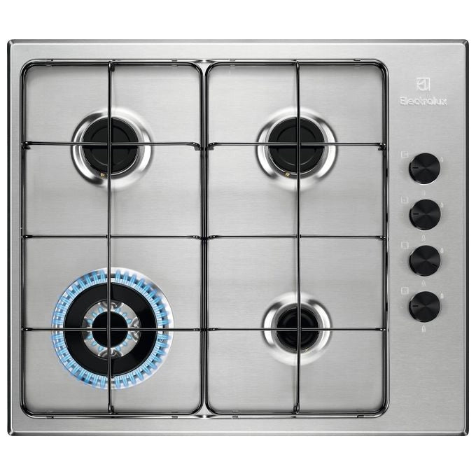 Electrolux EGS6414X Piano cottura a gas 60 cm 4 fuochi Wok multicorona 4000 W comandi laterali accensione elettronica Sicurgas colore Inox