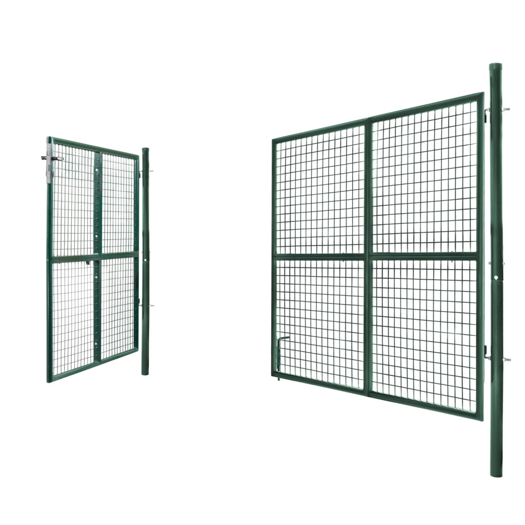 IDMarket - Cancello di recinzione in acciaio verde 315 x 150 cm con serratura e maniglia