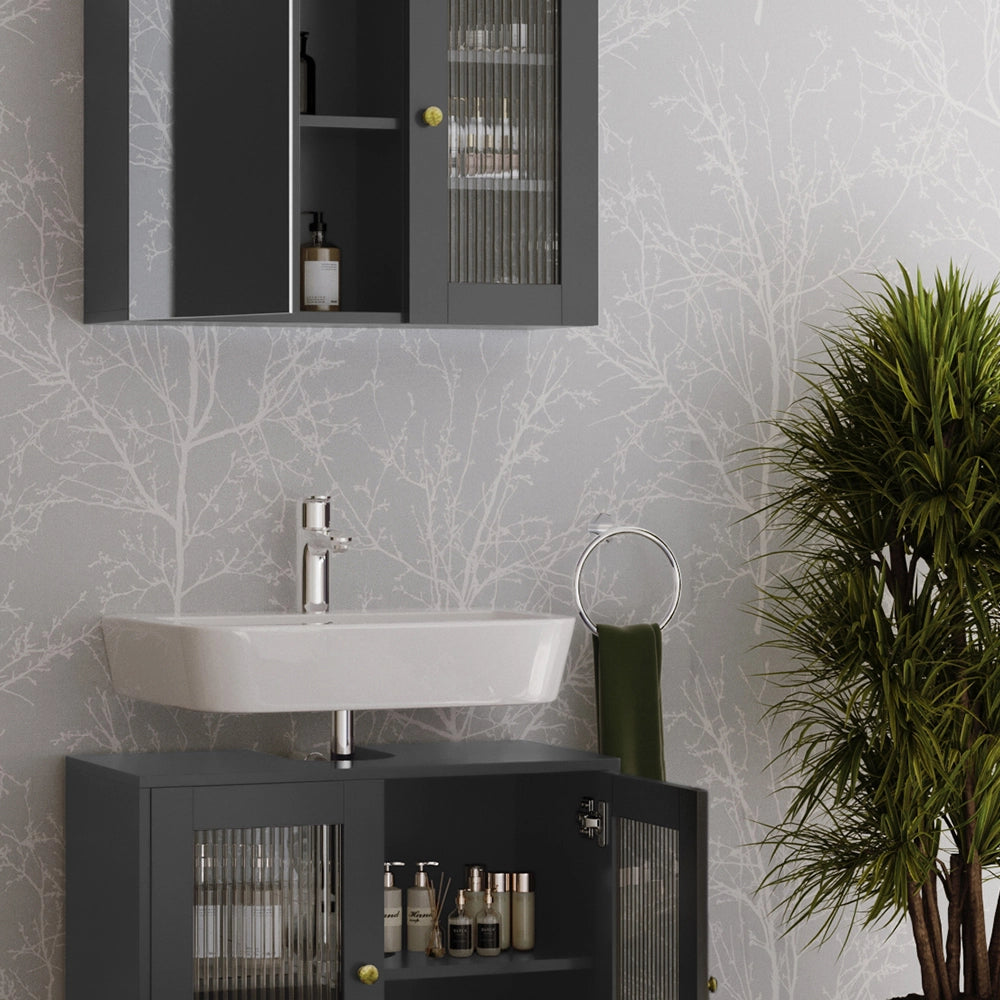 Set di mobili da bagno Vicco grigio, con specchio, 2 pezzi