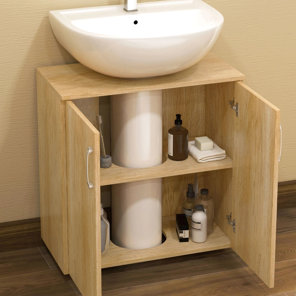 Mobile Bagno Sottolavabo Sospeso a 2 Ante con Ripiani in Legno ¨C Minimal ¨C Naturale 60x30x
