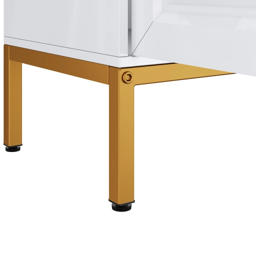 Libreria con Ripiani e Ante ¨C MINIMAL ¨C Bianco Lucido, Gambe Dorate, 140x80x40