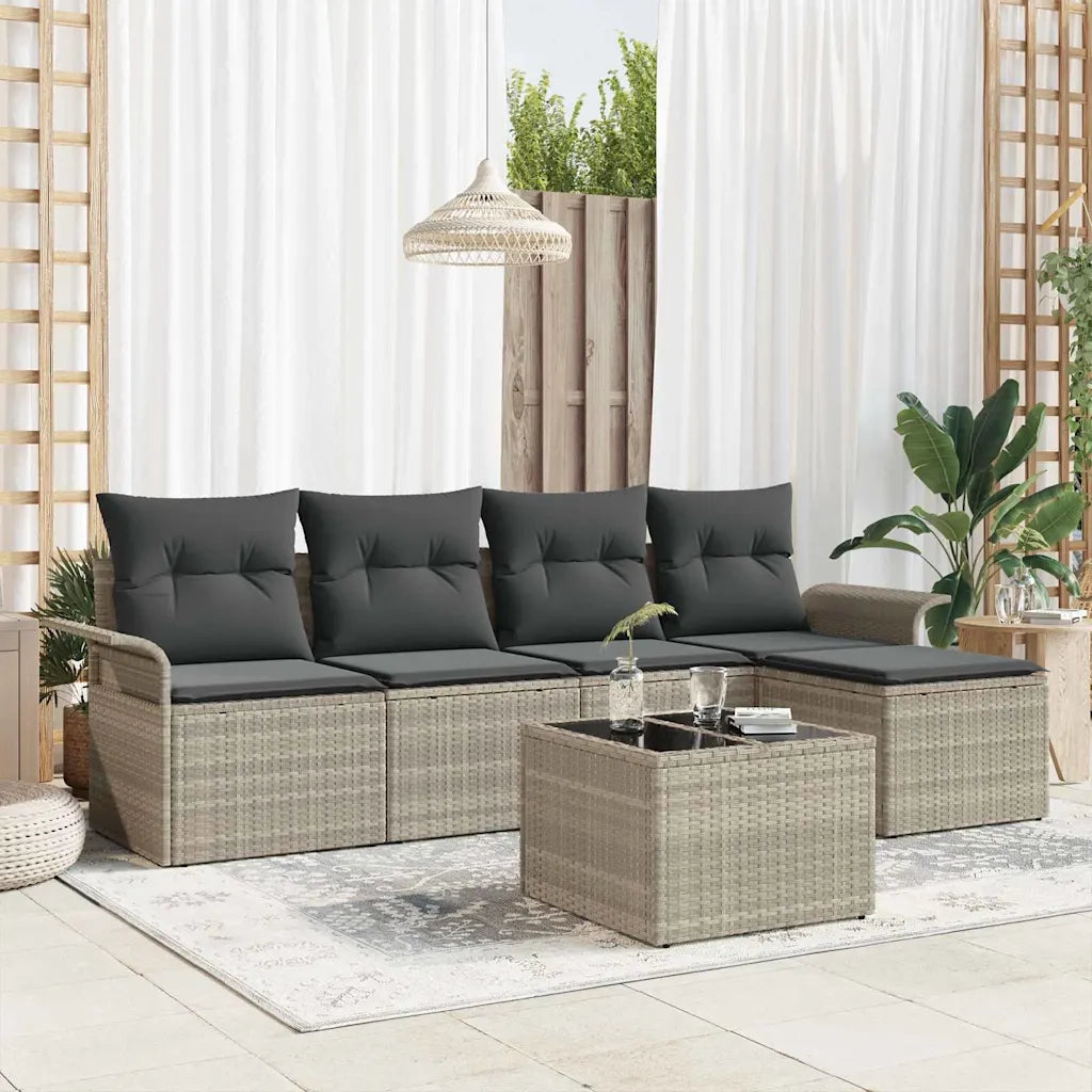 Divano da esterno con cuscino 6 pcs Grigio chiaro polyrattan