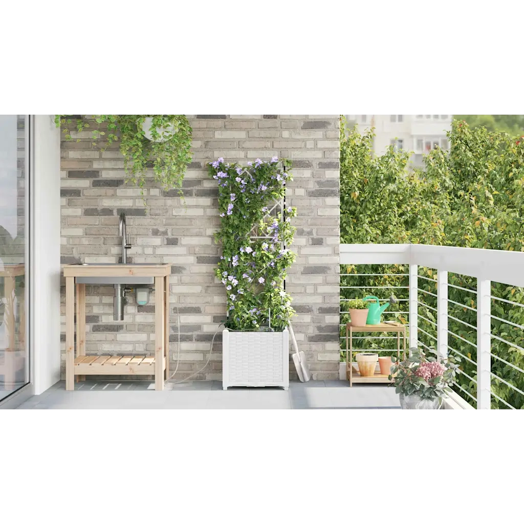 Fioriere | Cassetta per fiori | Vaso da giardino Bianco 40 x 40 x 142 cm Plastica