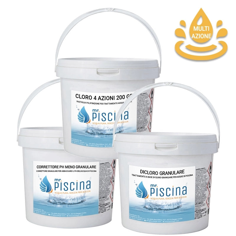 KIT MULTIAZIONE per mantenimento acqua piscina Volume piscina: Da 30 a 55 m³