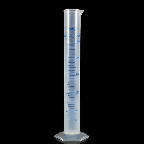 Cilindro graduato in plastica da 250 ml per misurazioni precise di liquidi