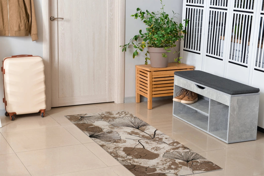 Tappeto Arredo Moderno Morbido in Ciniglia Ingresso Antiscivolo Prodotto Italiano  Soggiorno Camera Salotto Disegni Piazzati Cotone Varie Misure Grande Ginko/Fango - 175x280 cm