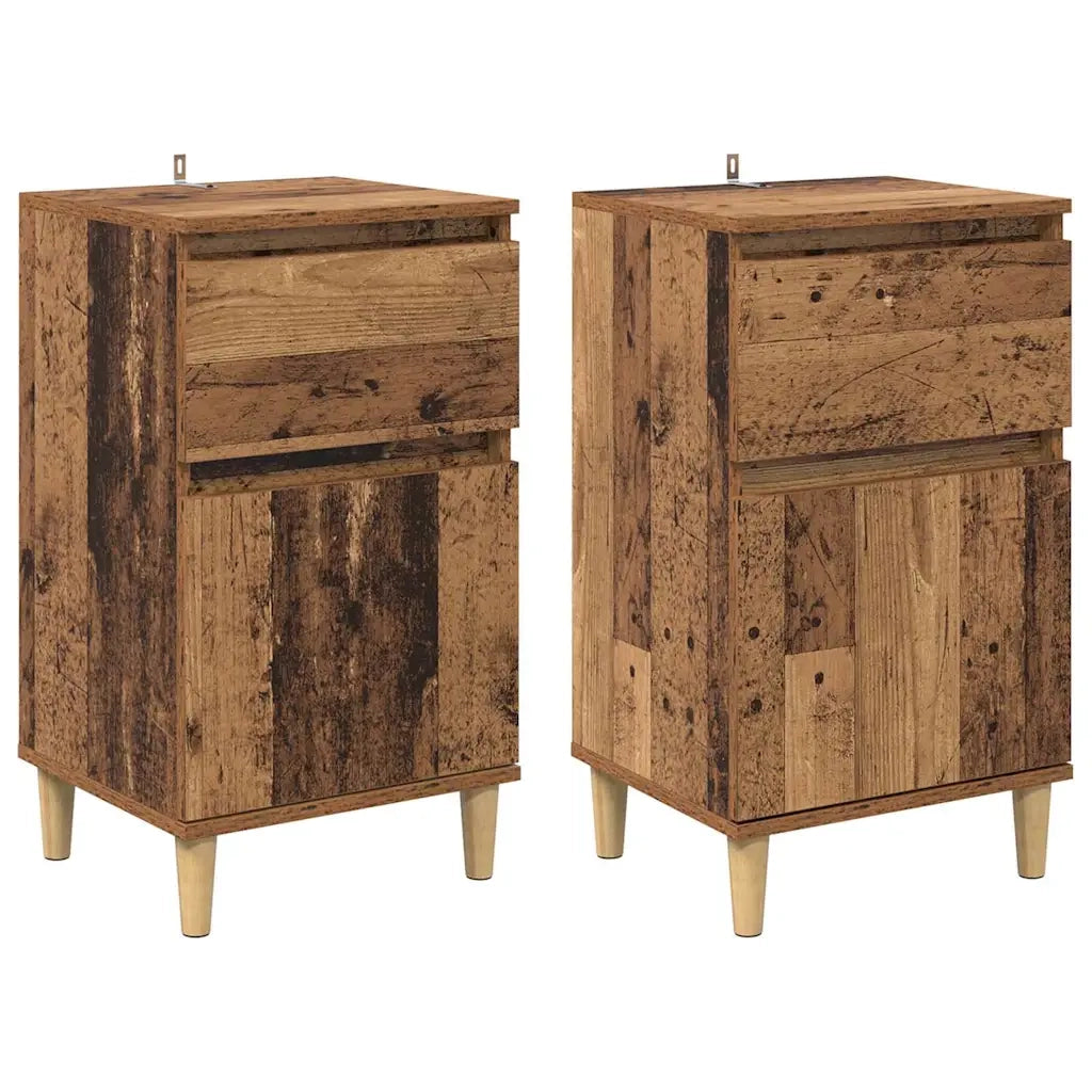 Set di 2 Comodini | Armadio da Notte | Mobiletto da notte Legno vecchio 40 x 35 x 70 cm
