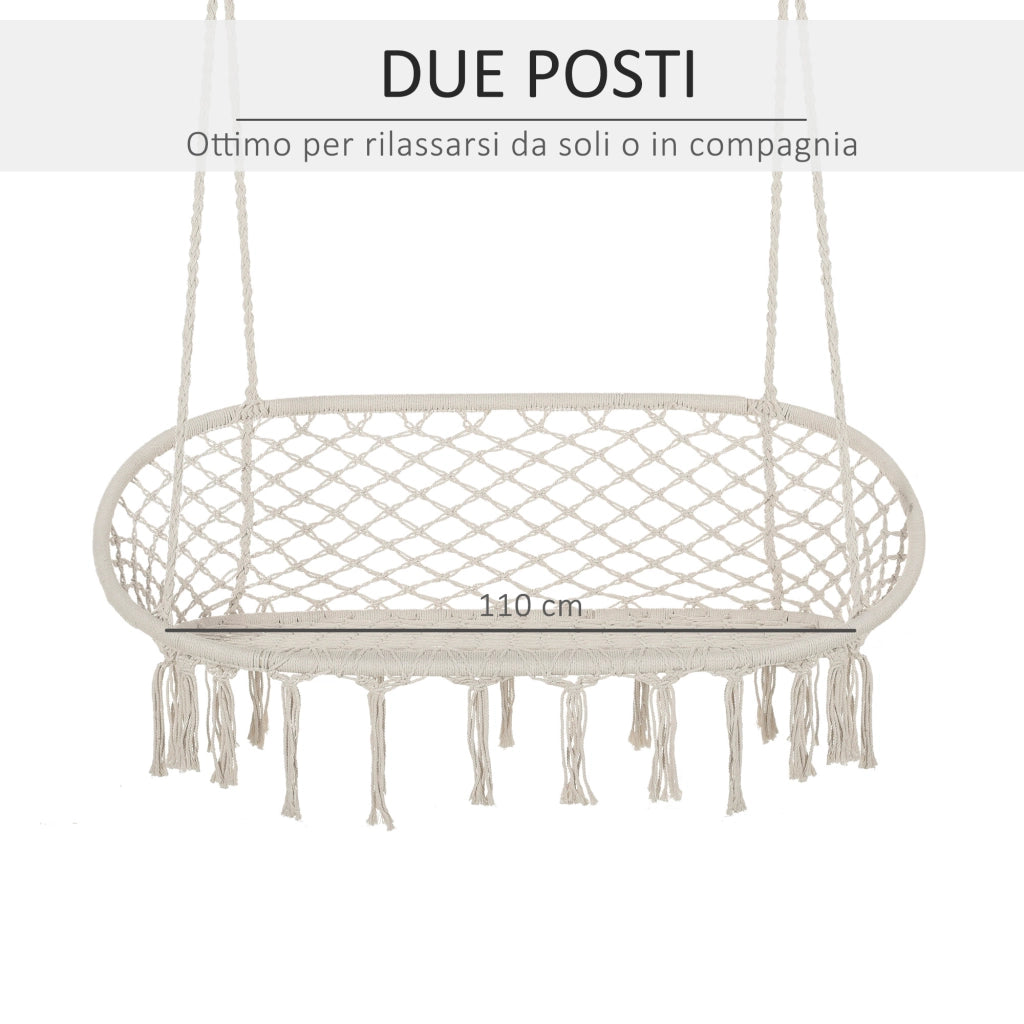 Amaca a Dondolo da Giardino per 2 Posti in Macram¨¨ Bianco Crema ¨C Minimal