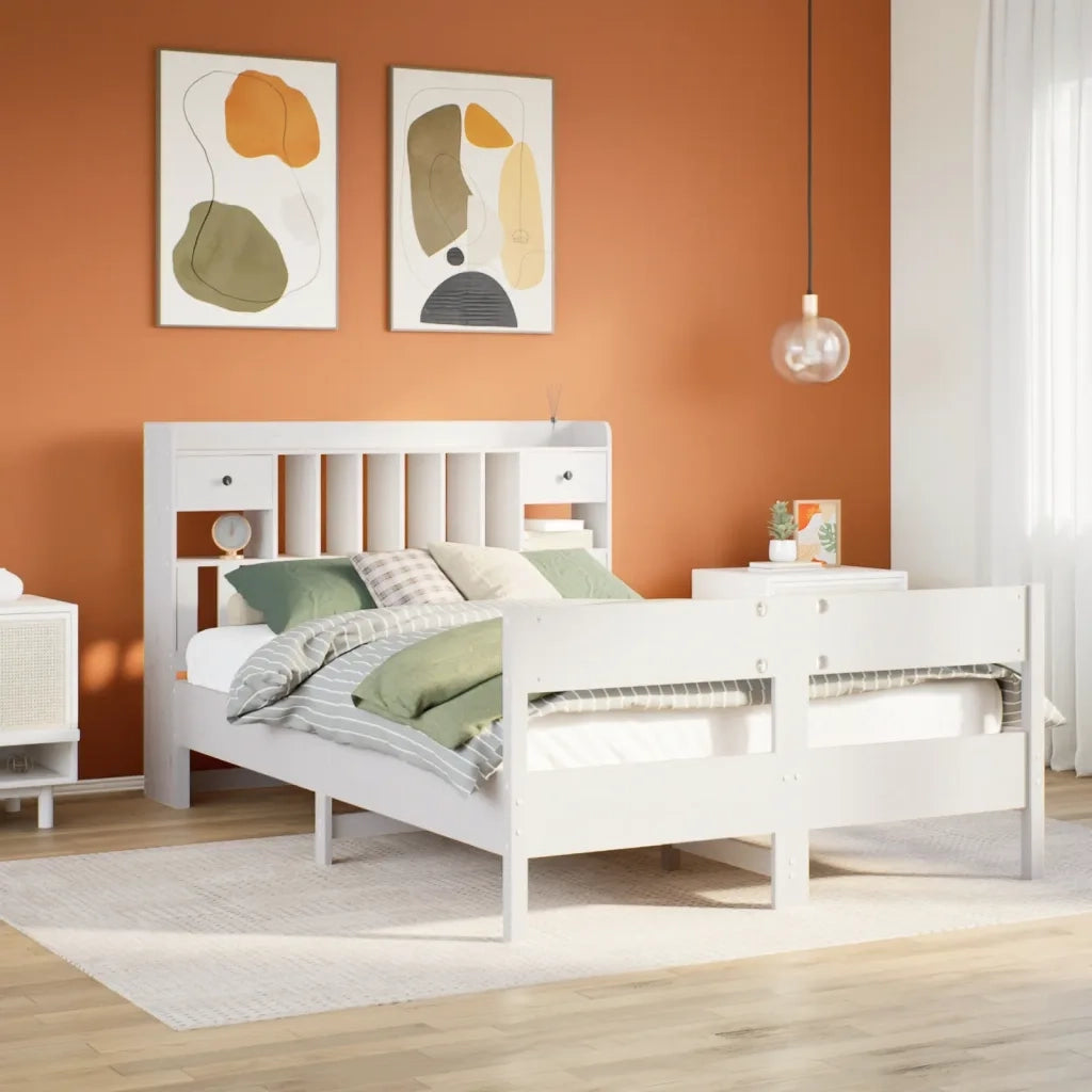 Letto Libreria senza Materasso Bianco 160x200 cm Legno di Pino