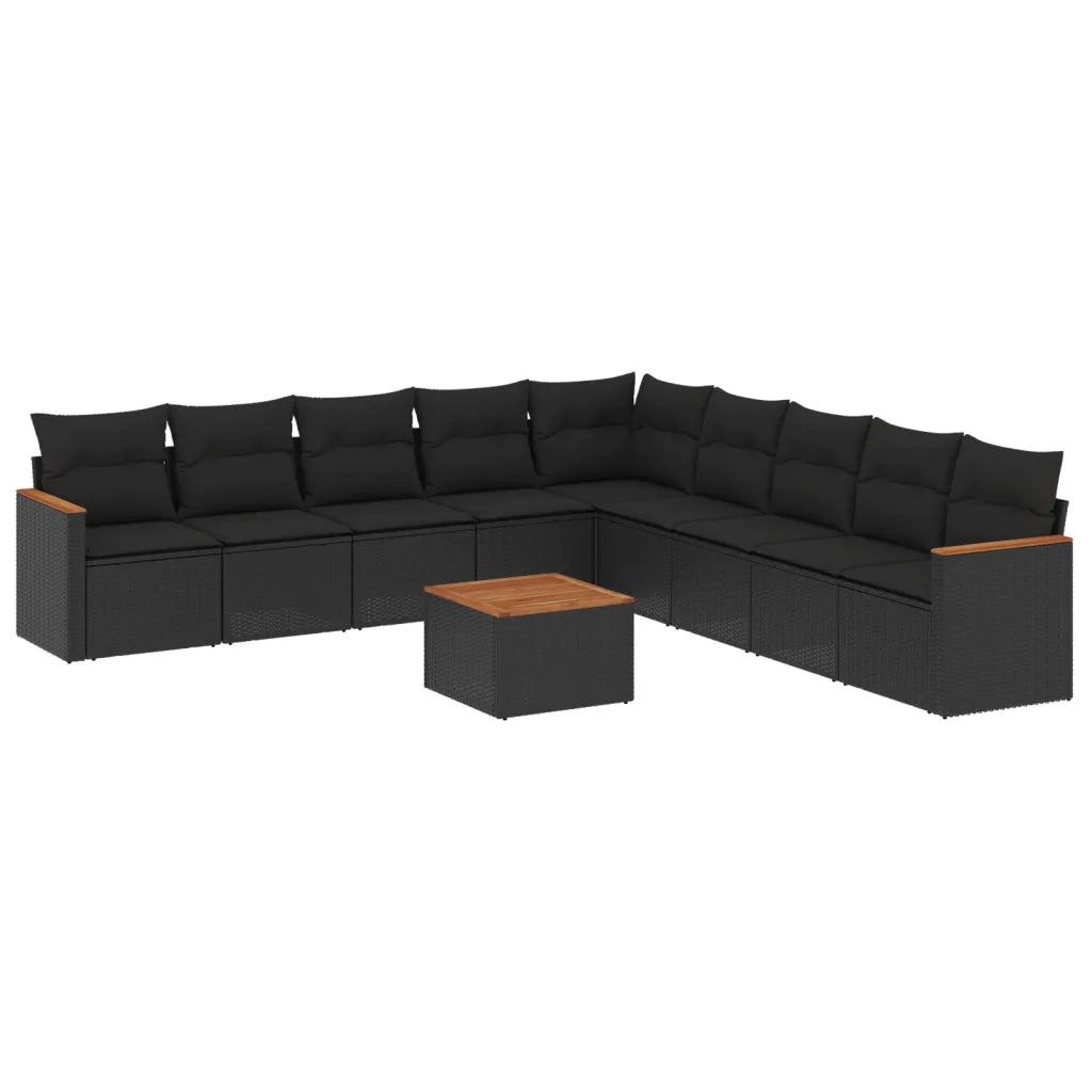 Set Divani da Giardino 10pz con Cuscini in Polyrattan Nero 3226062