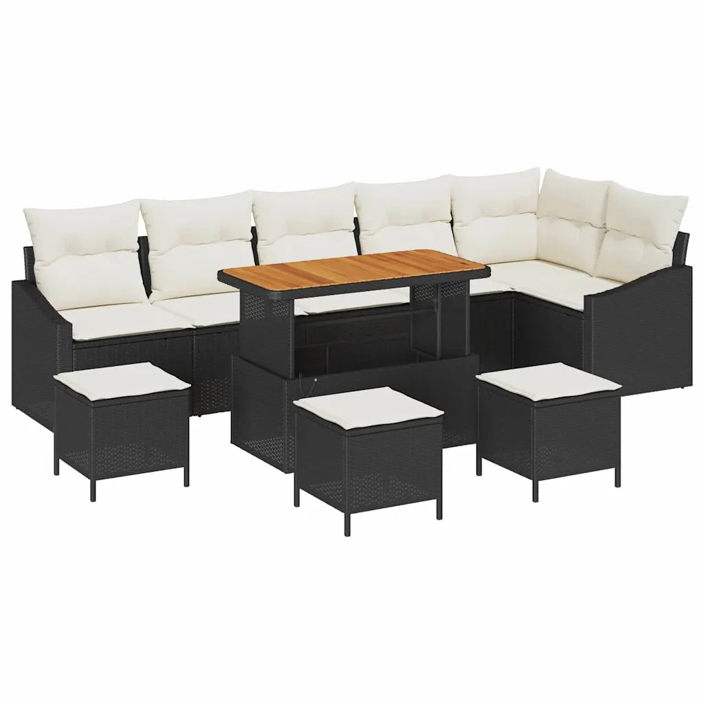 Set Divano da Giardino con cuscino 10 pcs Nero polyrattan