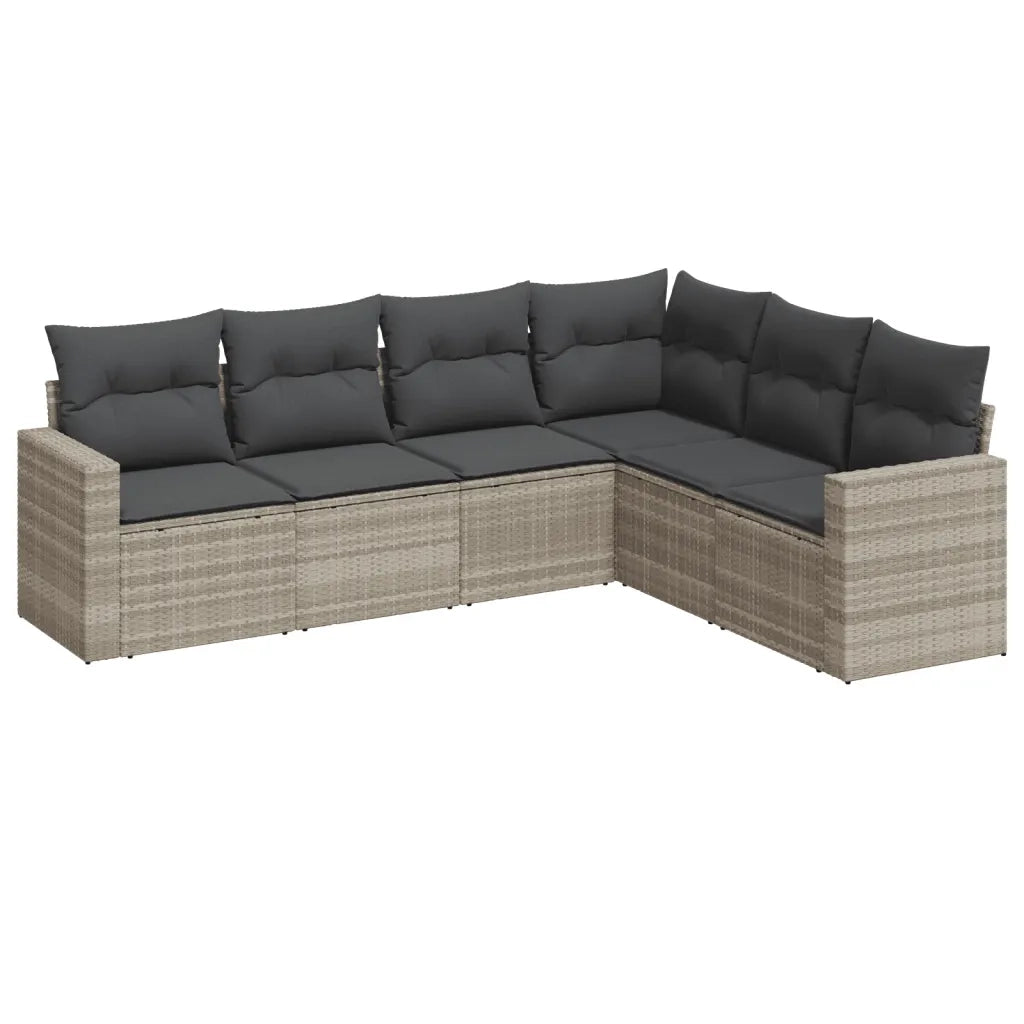 Set Divano da Giardino 6pz con Cuscini Grigio Chiaro Polyrattan