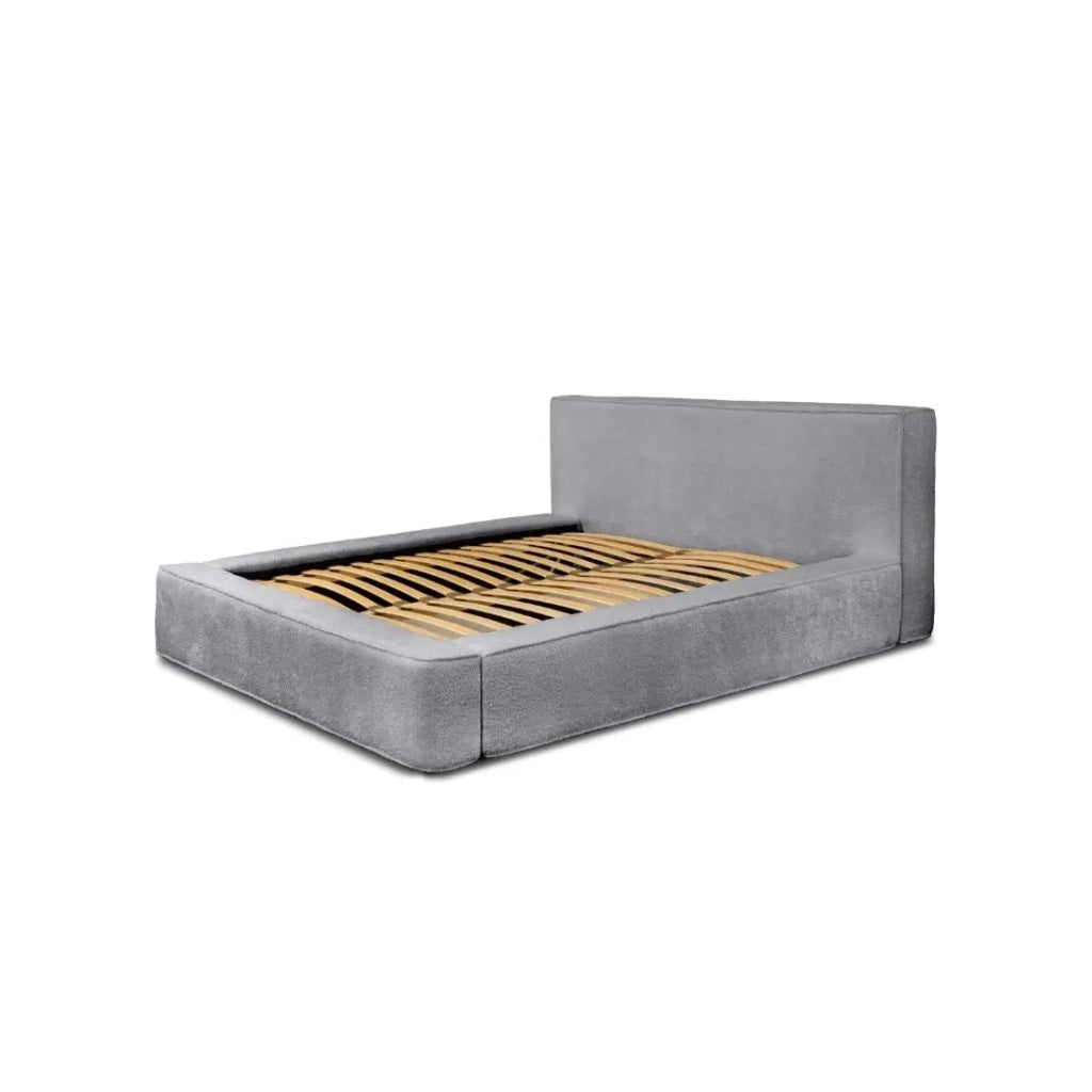 Letto contenitore VELORA – Grigio perla bouclé – 160x200 cm – Tessuto velluto morbido – Rete sollevabile – Spazio di stoccaggio integrato