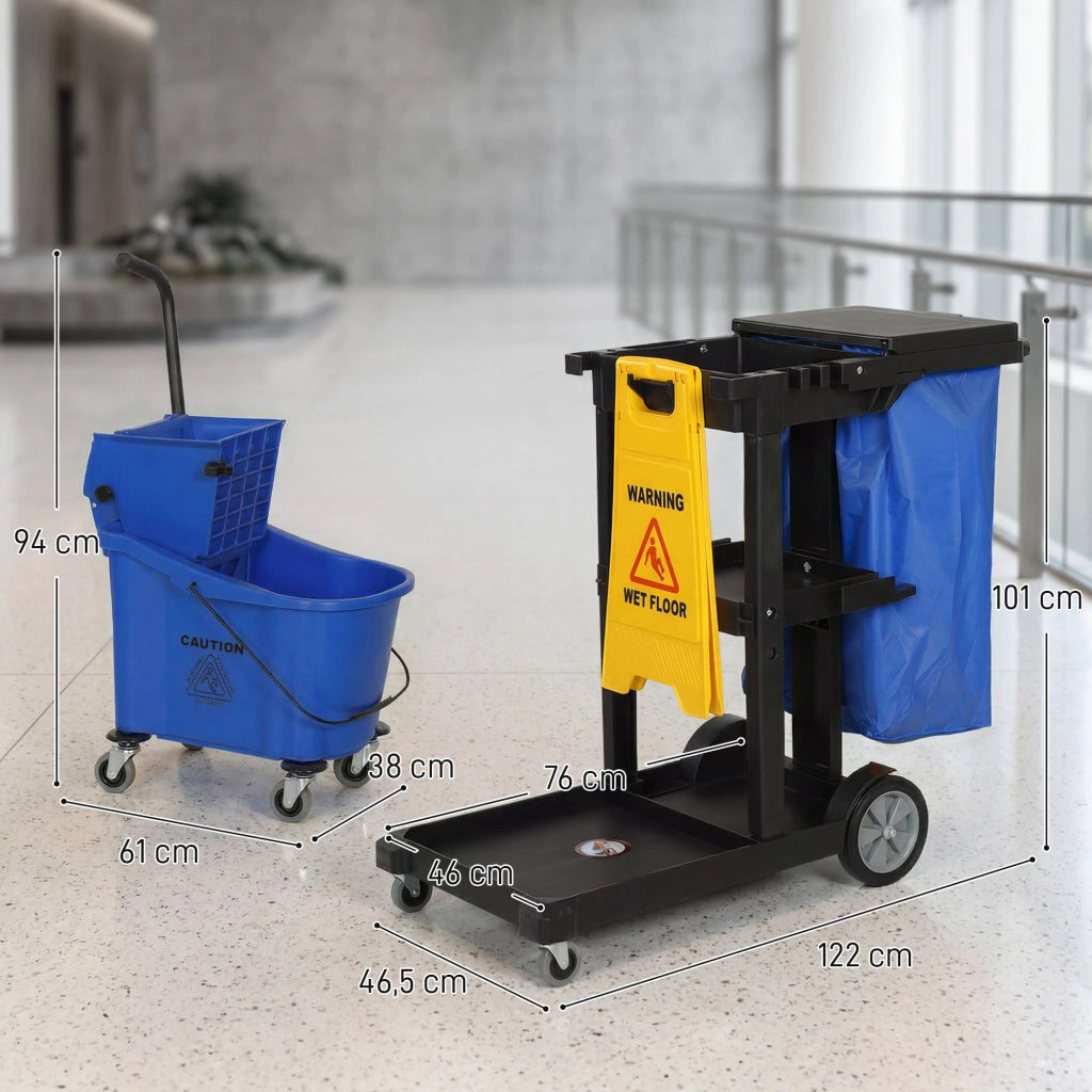 Carrello per Pulizia con 3 Ripiani e Secchio ¨C Minimal ¨C Blu