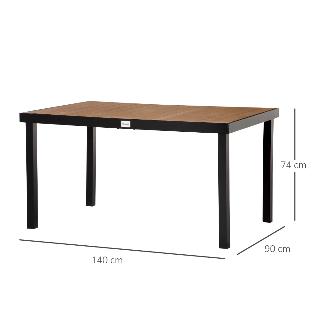 Tavolo da Giardino per 6 Persone in Alluminio e Plastica, Nero e Color Legno