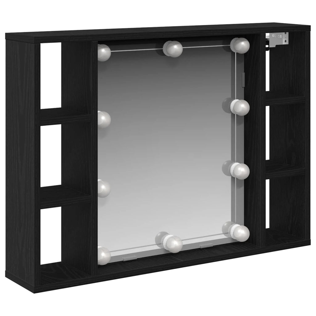 Mobiletto per specchio con specchio-Armadietto a Specchio Rovere Nero 76 x 15 x 55 cm