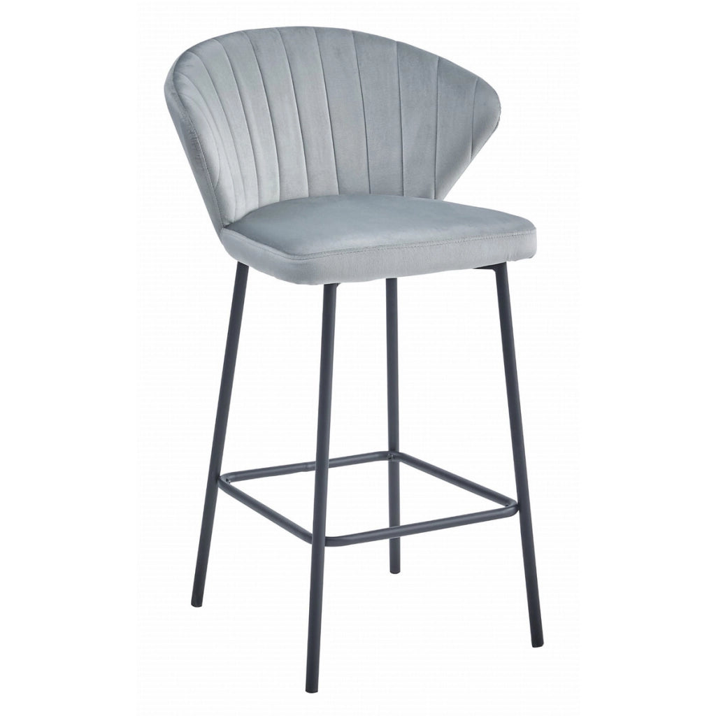 Sgabello bar Gatta in velluto grigio argento con gambe nere