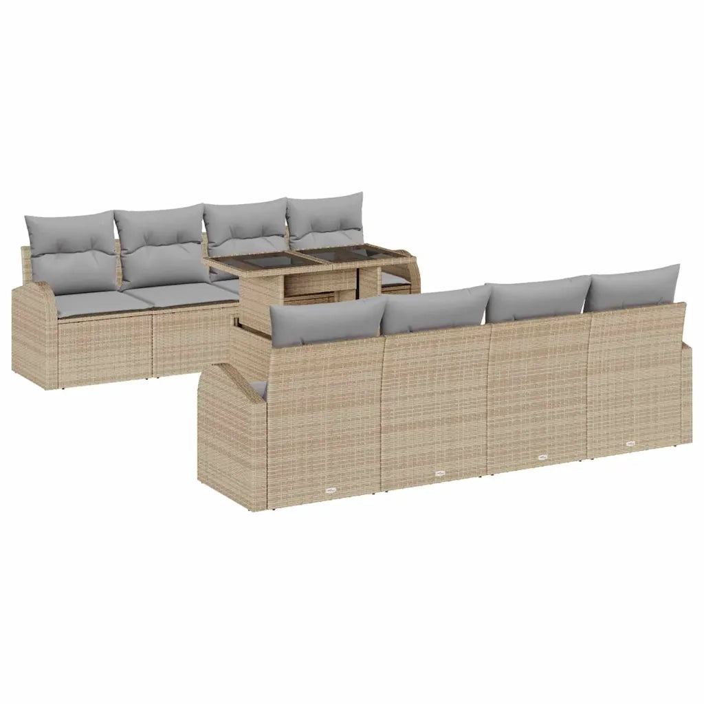 Set Divano da Giardino 9 pcs Beige Rattan in Polipropilene 3357343