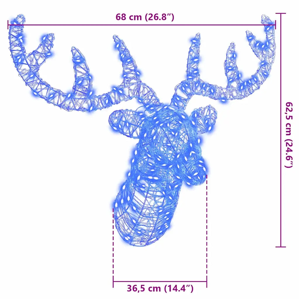 Testa di Renna con 140 LED Blu 68 x 36,5 x 62,5 cm Acrilico 42019063