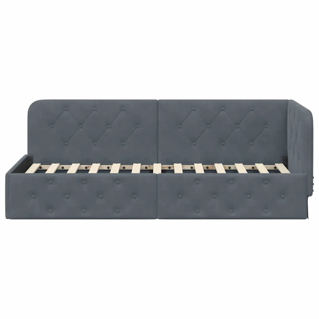 Cornice del letto ad angolo Grigio scuro 80 x 200 cm Velluto