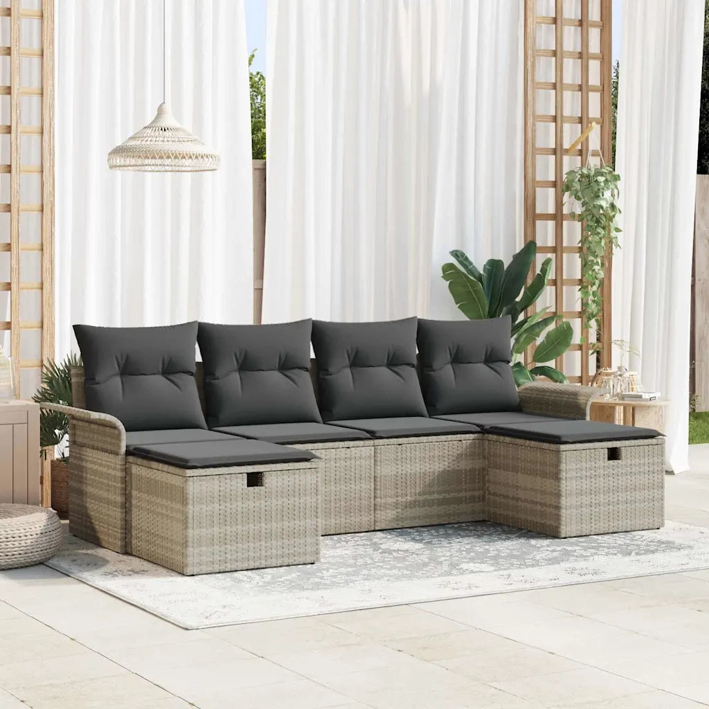 Set Divano da Giardino 6 pcs Grigio chiaro Poly Rattan 3360253