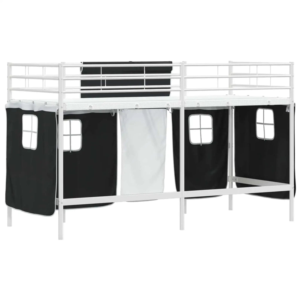 Struttura del Letto Loft per Bambini con Tendine-Giroletto per bambini Bianco e Nero 117516