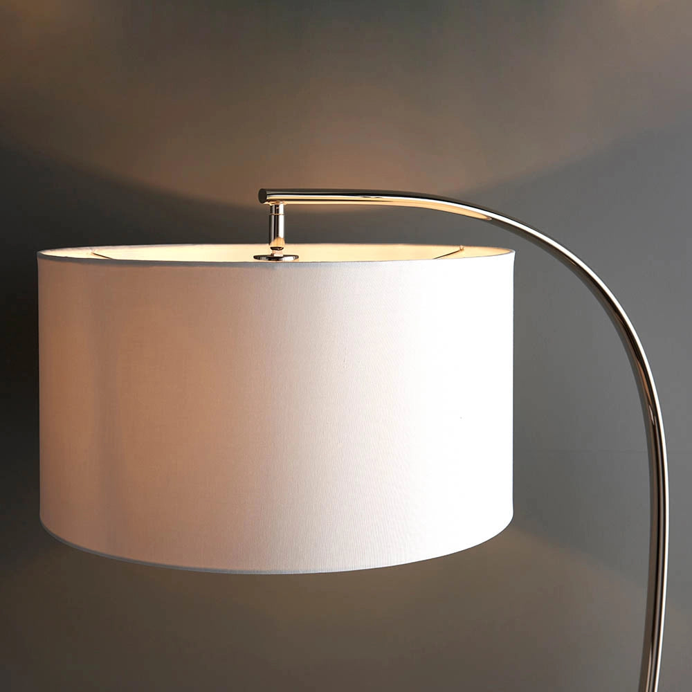 Lampada da terra arco moderna nichel, paralume bianco E27 Endon