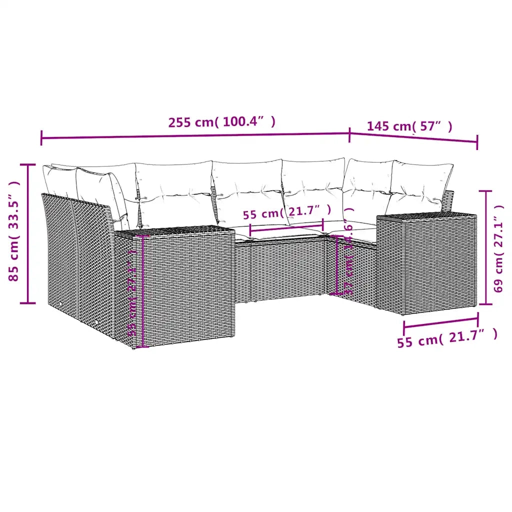 Set Divano da Giardino 6 pz con Cuscini Marrone in Polyrattan