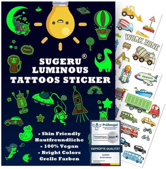 Tatuaggi per Bambini - 100+ Opzioni - Tatuaggi Idonei per la Pelle dei Bambini - Adesivi Luminosi - Sicuri per i Bambini - Regalo per il Compleanno dei Bambini