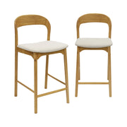 Set 2 sgabelli da bar vintage in legno di hevea e tessuto, marrone