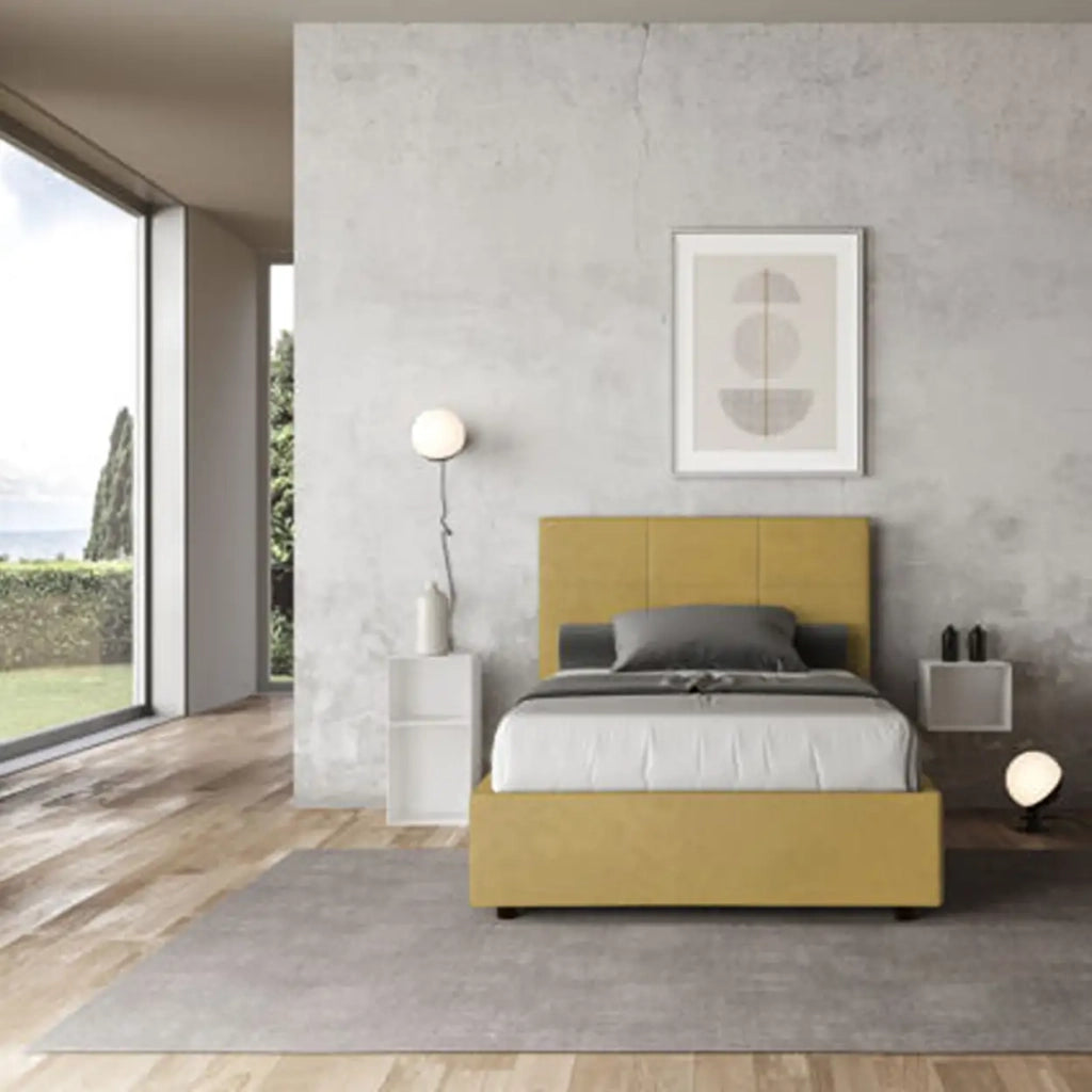 Letto una piazza e mezza senza rete imbottito 120x190 microfibra ocra Mika