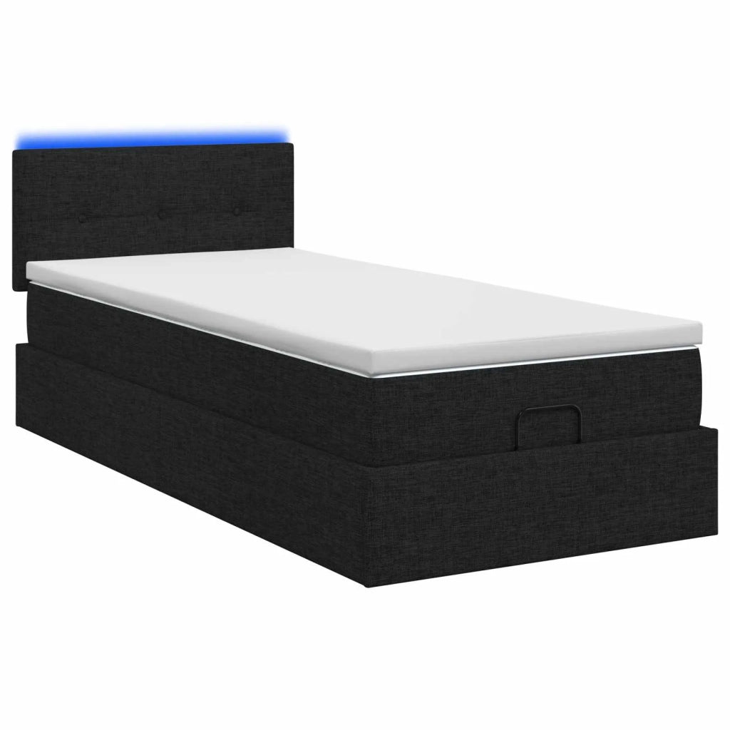 Letto Ottomano con Materasso e LED Nero 80 x 200 cm Tessuto 3456865