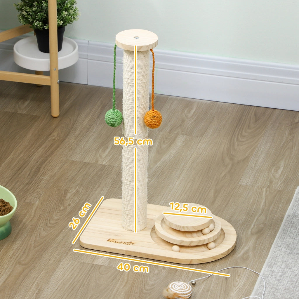 Gioco per Gatti con Graffiatoio e Palline ¨C Minimal ¨C Legno Naturale 56,5 cm