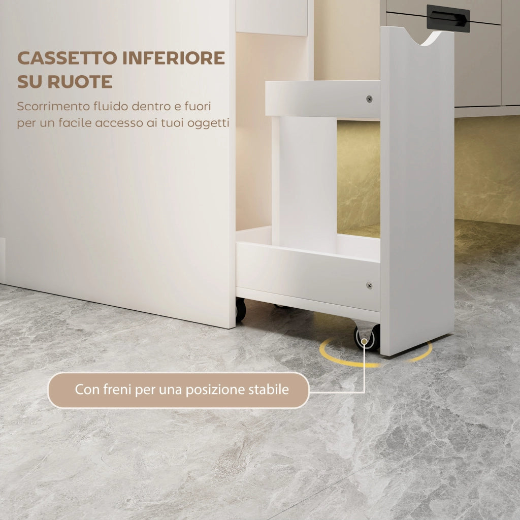 Colonna Bagno Salvaspazio 20x45x115 cm con 2 Cassetti e Ripiani Aperti in Legno Bianco