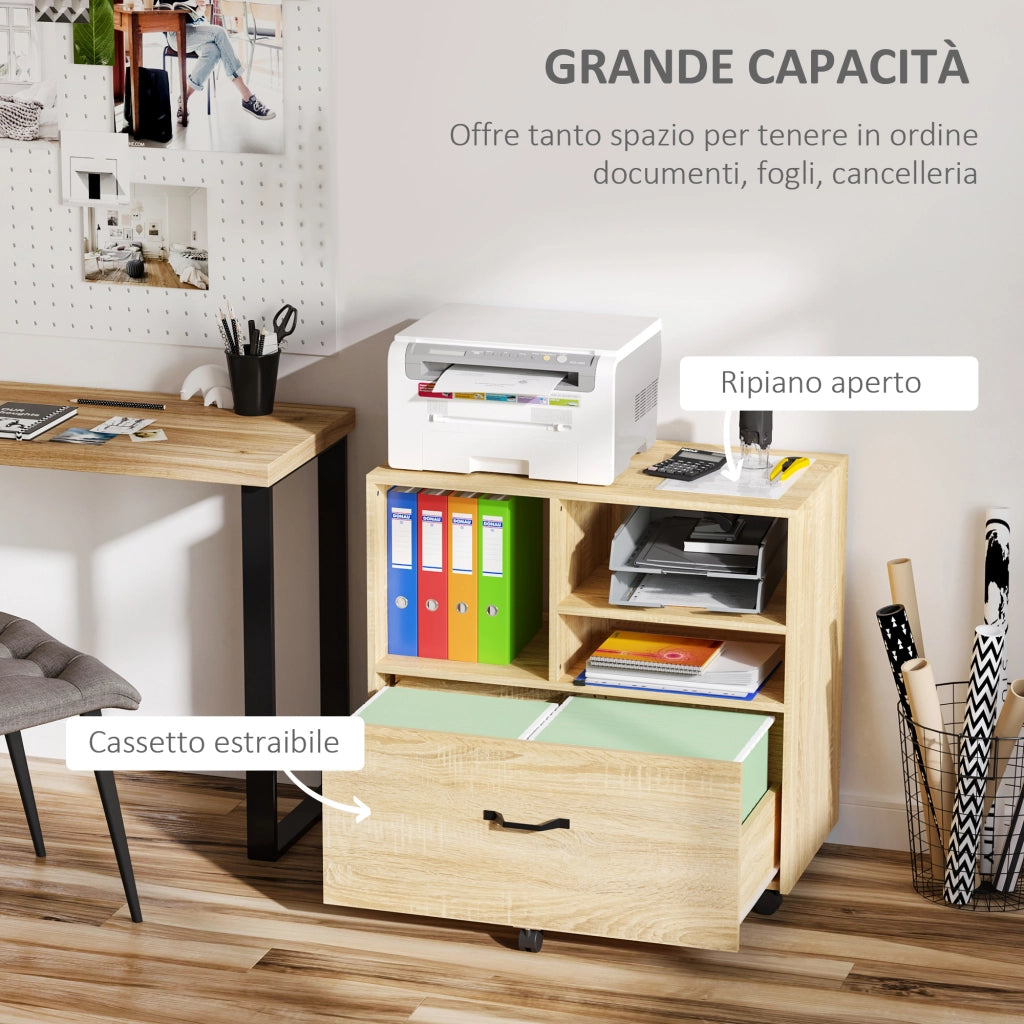 Cassettiera Mobile con Ruote Porta Stampante ¨C Xylo ¨C 5 Ruote, Cassetto e Ripiano, Legno, 77x40x73cm
